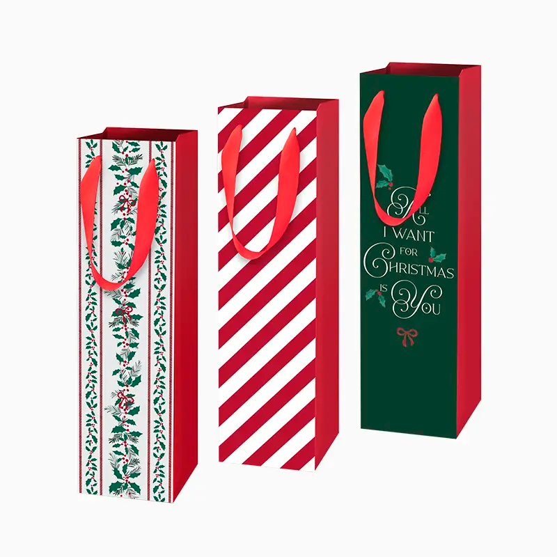 Bolsas Regalo Botella Vino Cartón Navidad 8 x 10 x 35 cm All I Want For Christmas