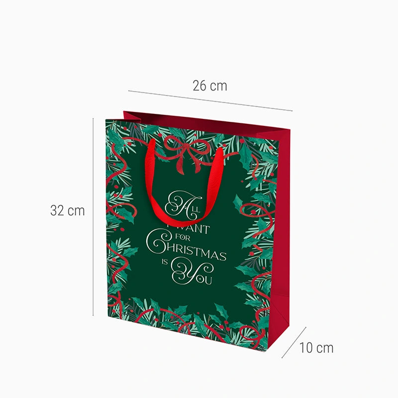 Bolsas Regalo Medianas Cartón Navidad 26 x 10 x 32 cm All I Want For Christmas
