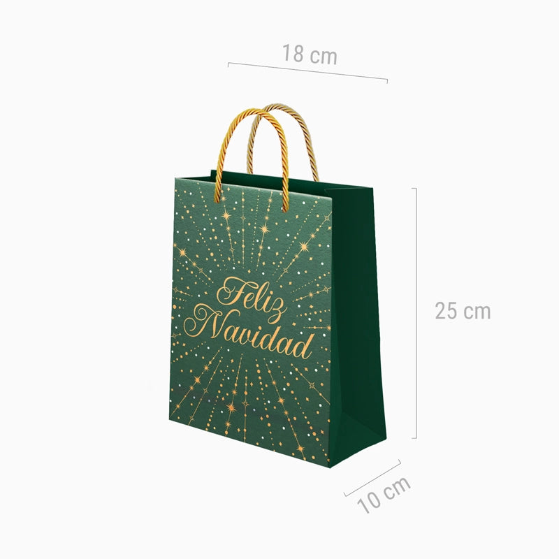 Petit sac cadeau Noël 18 x 10 x 24 cm Joyeux Noël vert