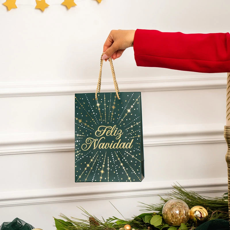 Big Gift Bag Cardboard de Noël 30 x 10 x 42 cm vert joyeux Noël