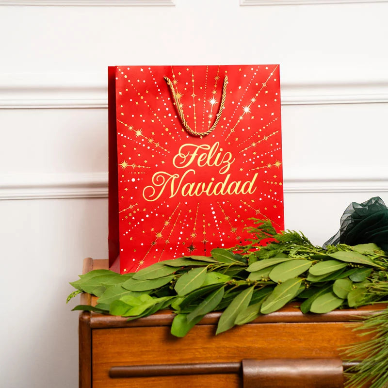 Petit sac en carton Noël 18 x 10 x 24 cm Joyeux Noël rouge