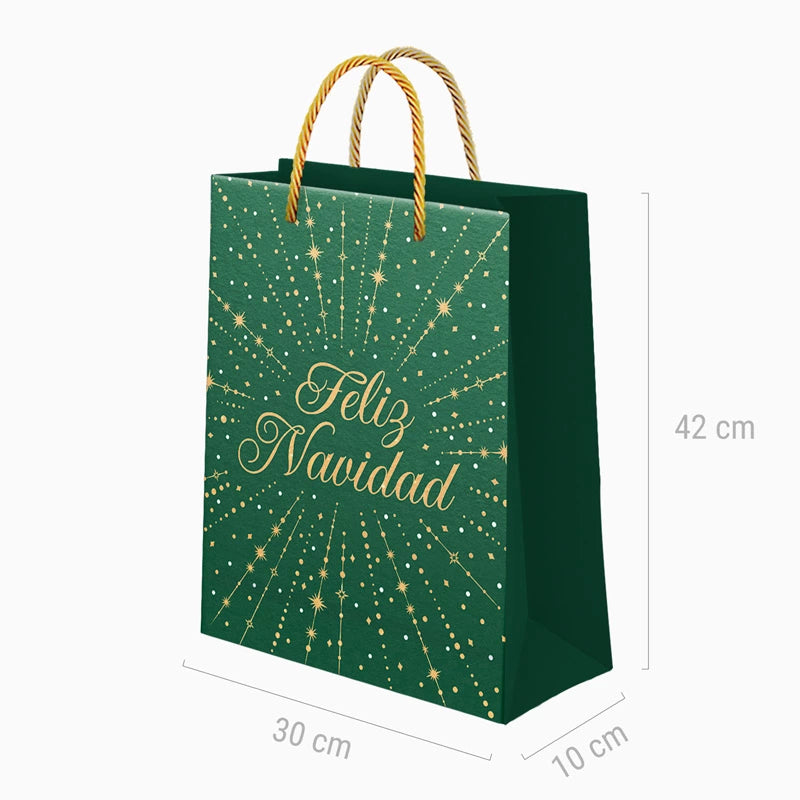 Big Gift Bag Cardboard de Noël 30 x 10 x 42 cm vert joyeux Noël