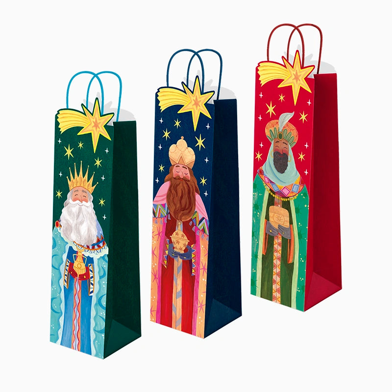 Bolsas Regalo Botella Vino Cartón  8 x 10 x 35 cm Reyes Magos