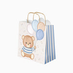 Mittelgroße Geschenktüte aus Pappe, 26 x 10 x 32 cm, babyblauer Bär mit Luftballons