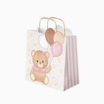 Sac cadeau moyen en carton 26 x 10 x 32 cm Bébé ours rose avec des ballons
