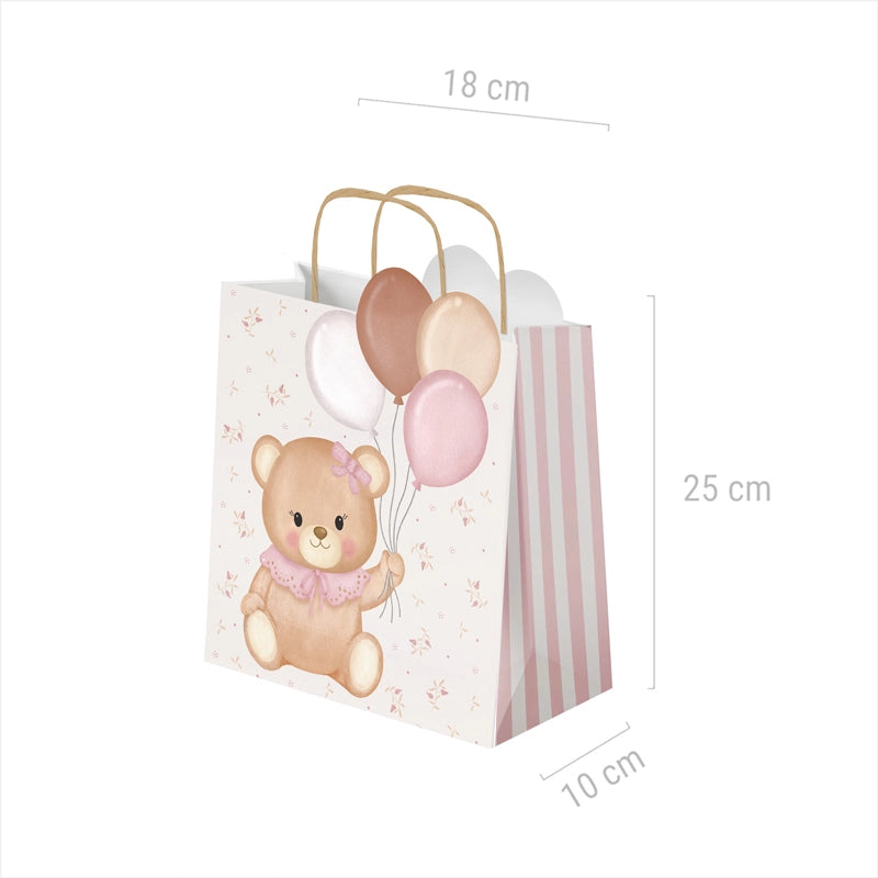 Bolsas Regalo Cartón Pequeña 18 x 10 x 24 cm Baby Osito Rosa