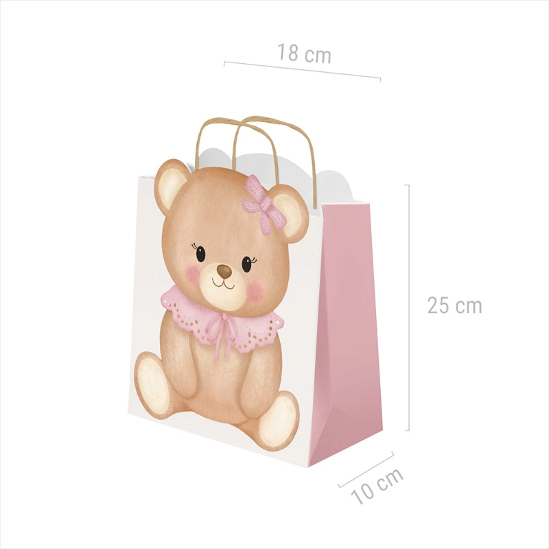 Small Cardboard Gift Bag 18 x 10 x 24 cm Baby Pink Bear