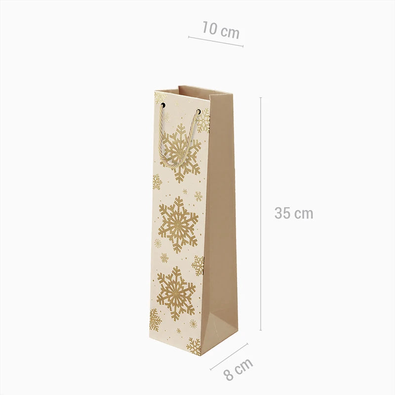 Sacchetti regalo natalizi in cartone per bottiglie di vino 10 x 8 x 35 cm Fiocco di neve glitterato