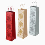 Bolsas Regalo Botella Vino Cartón Navidad 10 x 8 x 35 cm Copo de Nieve Glitter
