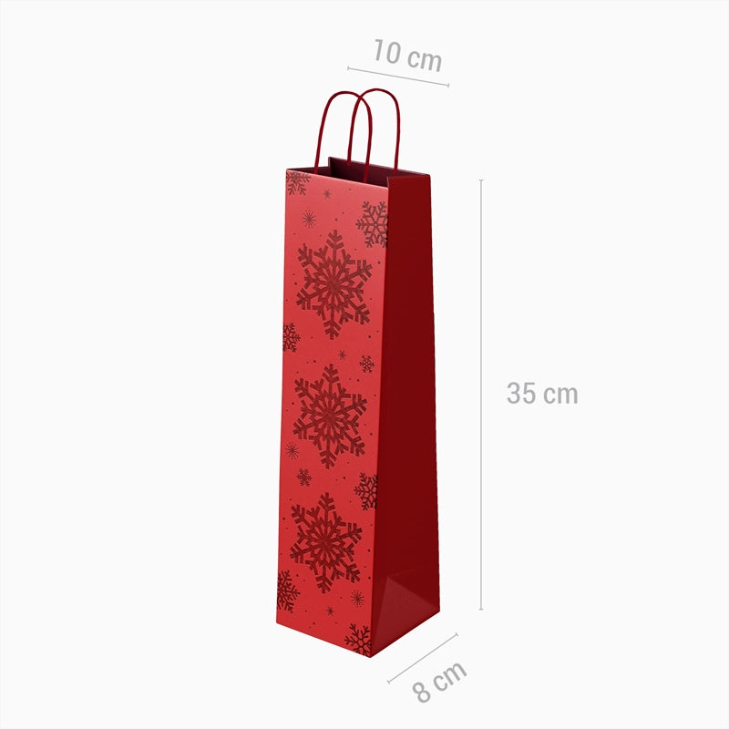 Sacos de presente para garrafa de vinho de papelão de Natal 10 x 8 x 35 cm Floco de neve brilhante