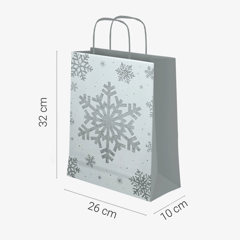 Bolsas Regalo Mediana Cartón Navidad 26 x 10 x 32 cm Copo de Nieve Glitter