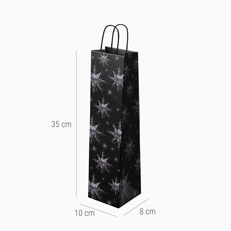 Bolsas Regalo Botella Vino Cartón Navidad 10 x 8 x 35 cm Estrellas de Nochevieja