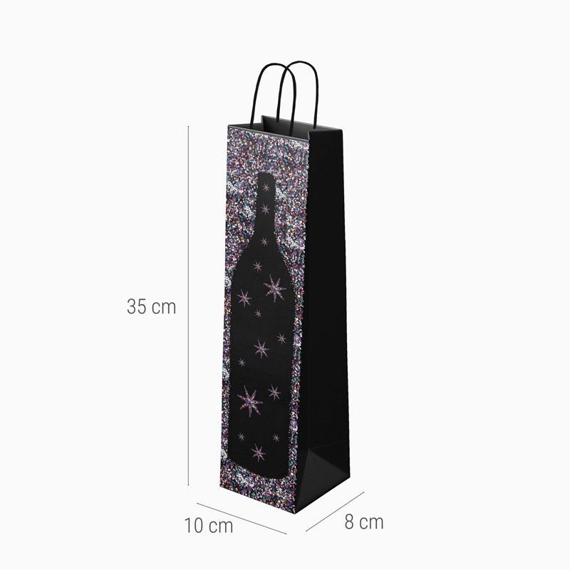 Bolsas Regalo Botella Vino Cartón Navidad 10 x 8 x 35 cm Estrellas de Nochevieja