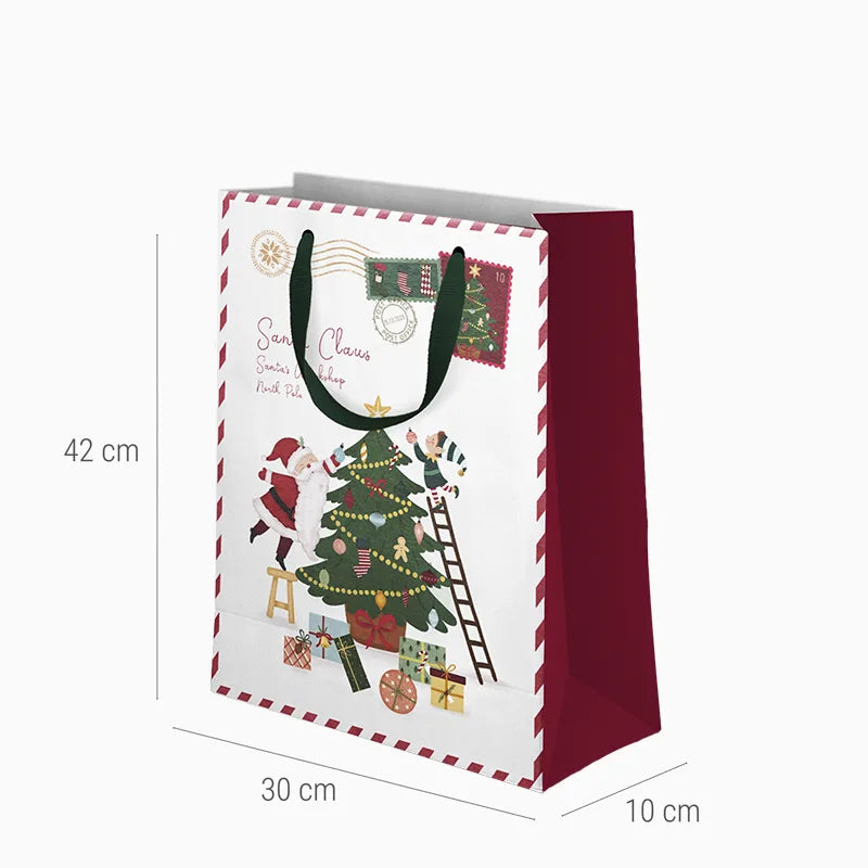 Bolsa Regalo Grande Cartón Navidad 30 x 10 x 42 cm Blanco ¡Llega Papá Noel!