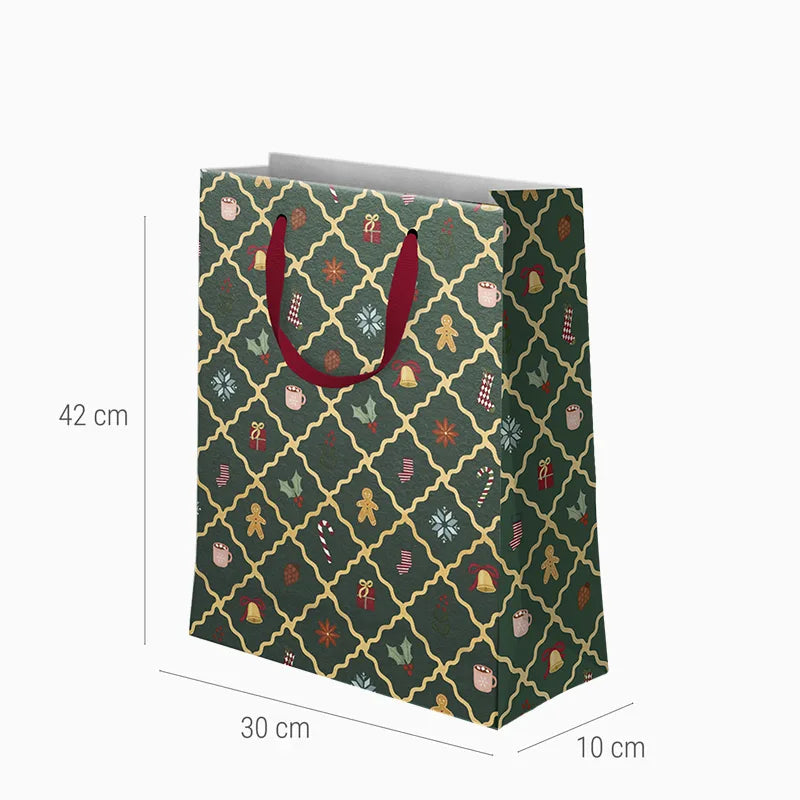Bolsa Regalo Grande Cartón Navidad 30 x 10 x 42 cm Verde ¡Llega Papá Noel!