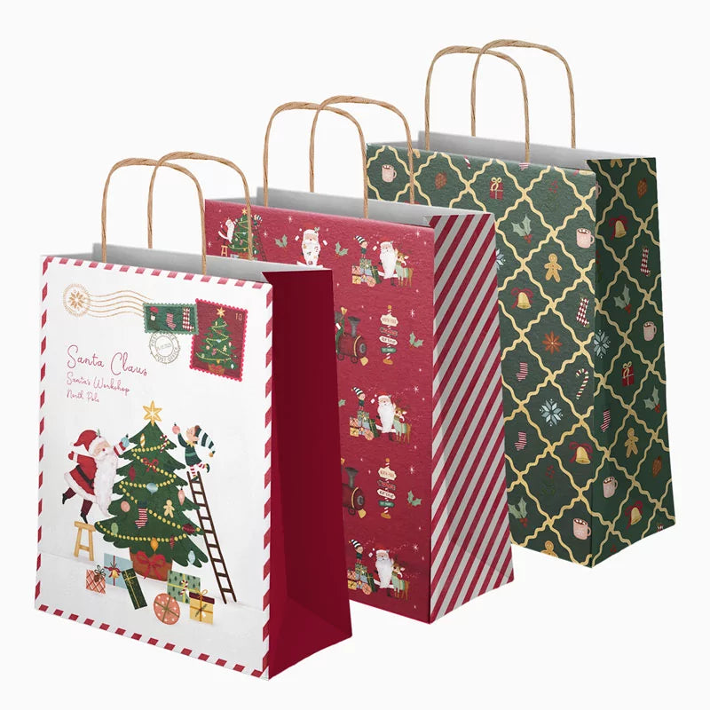 Grand sac cadeau de Noël en carton 30 x 10 x 42 cm Le Père Noël arrive !