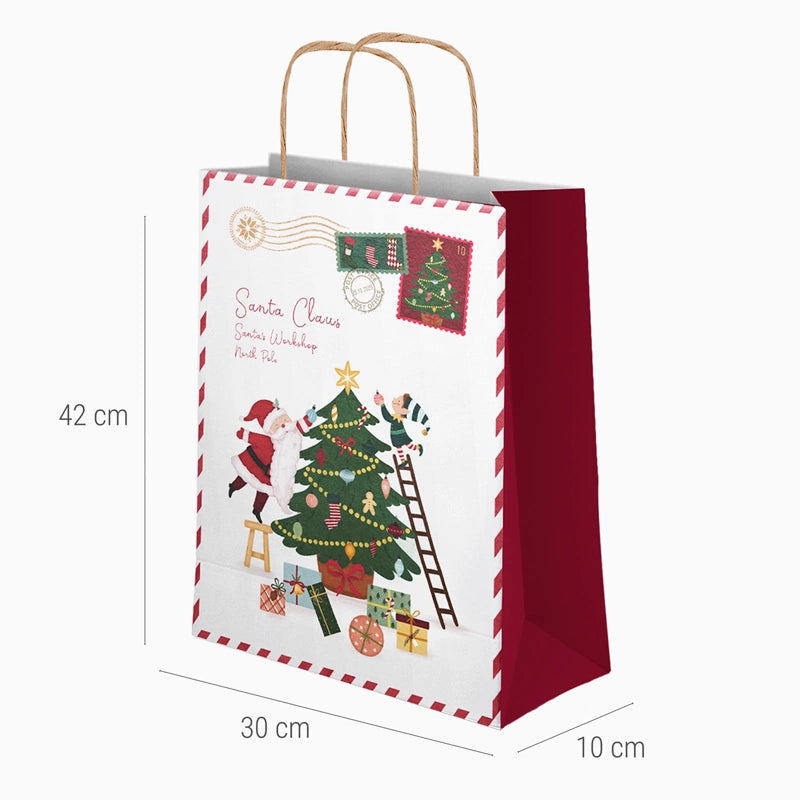 Grand sac cadeau de Noël en carton 30 x 10 x 42 cm Le Père Noël arrive !