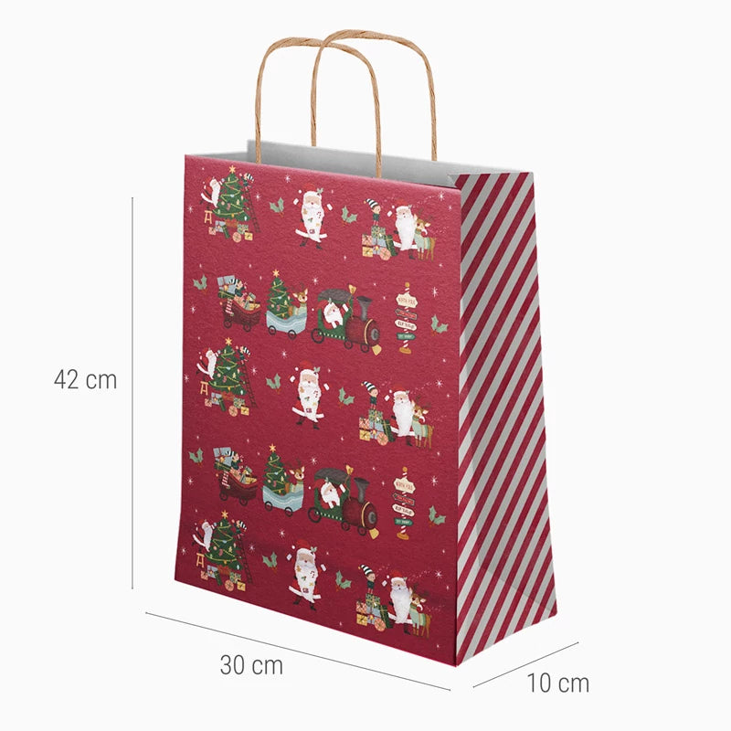 Grand sac cadeau de Noël en carton 30 x 10 x 42 cm Le Père Noël arrive !