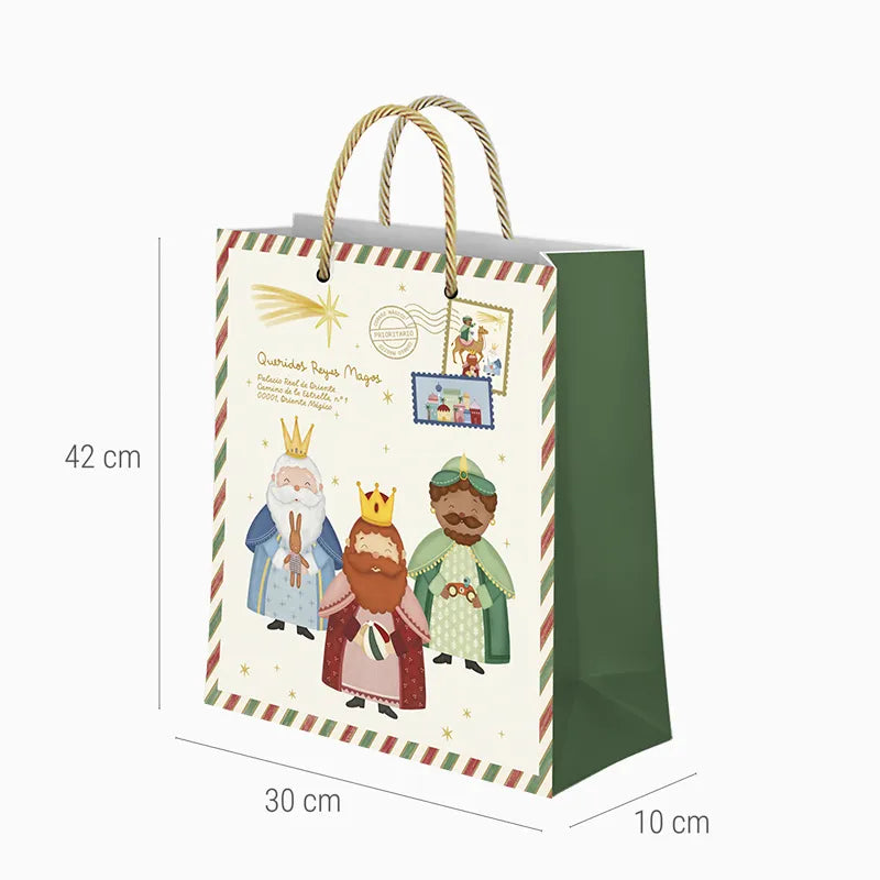 Bolsa Regalo Grande Cartón Navidad 30 x 10 x 42 cm Carta Petit Reyes Magos