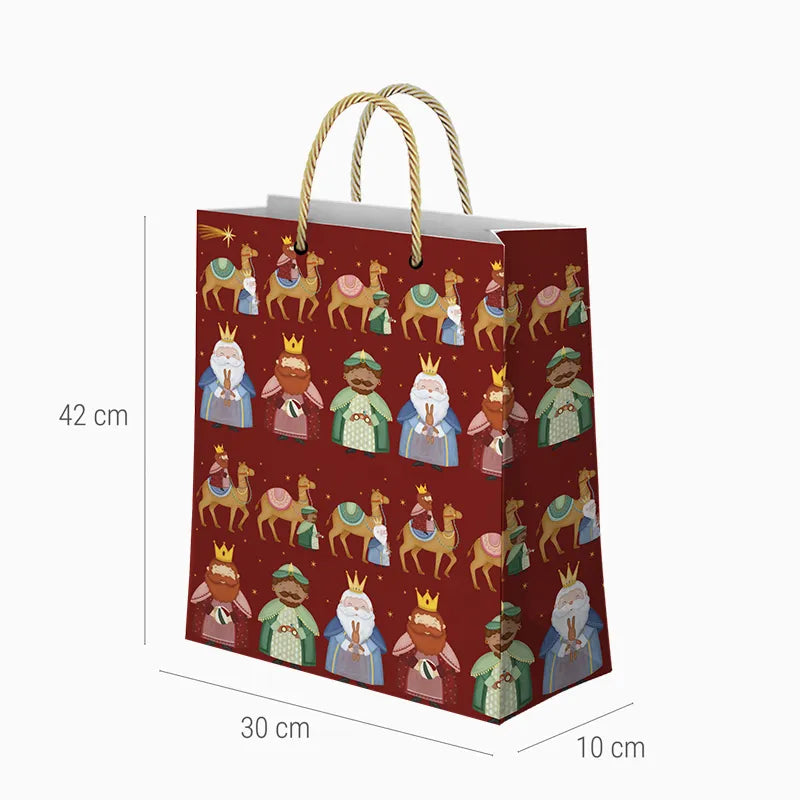 Bolsa Regalo Grande Cartón Navidad 30 x 10 x 42 cm Rojo Petit Reyes Magos