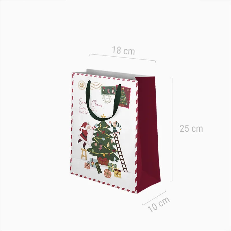 Bolsa Regalo Pequeña Cartón Navidad 18 x 10 x 24 cm Blanco ¡Llega Papá Noel!