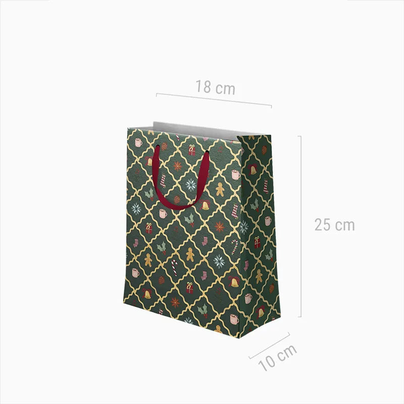 Sacola pequena para presente de Natal 18 x 10 x 24 cm Verde Papai Noel está chegando!