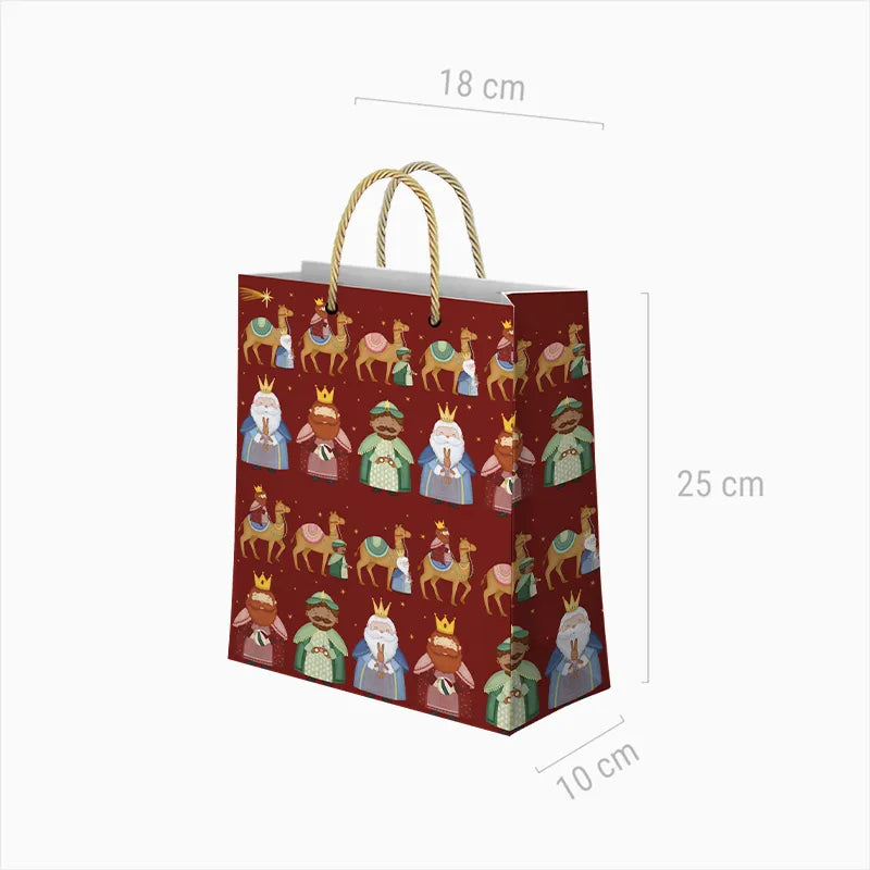 Bolsa Regalo Pequeña Cartón Navidad 18 x 10 x 24 cm Rojo Petit Reyes Magos