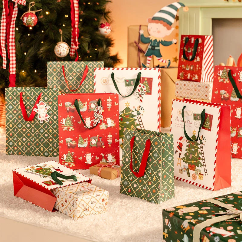 Bolsa Regalo Grande Cartón Navidad 30 x 10 x 42 cm Blanco ¡Llega Papá Noel!