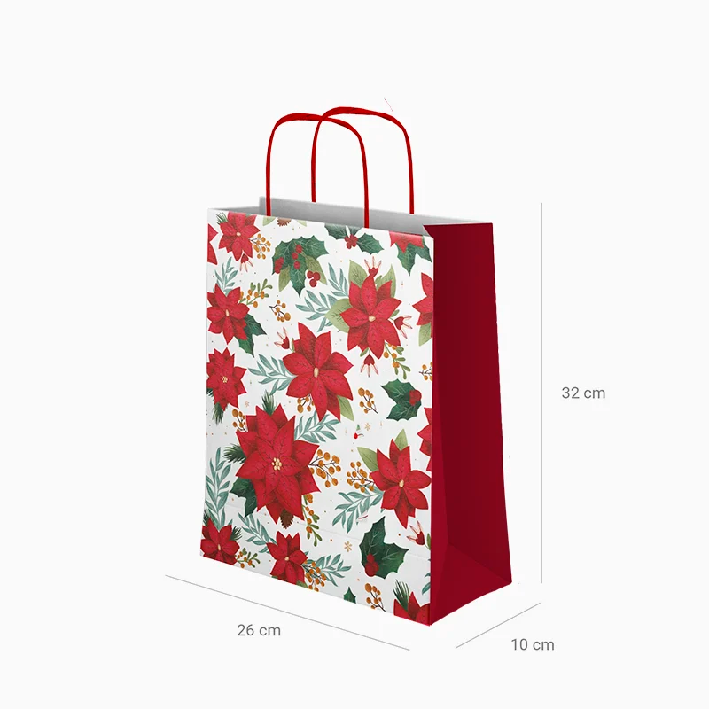Bolsas Regalo Mediana Cartón Navidad 26 x 10 x 32 cm Flor de Pascua