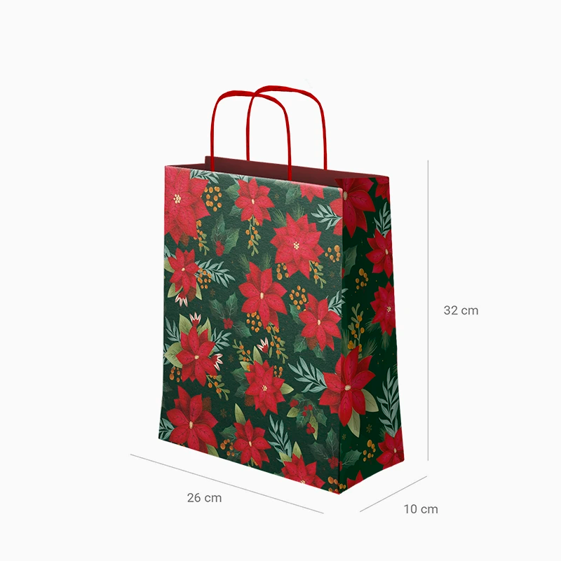 Bolsas Regalo Mediana Cartón Navidad 26 x 10 x 32 cm Flor de Pascua
