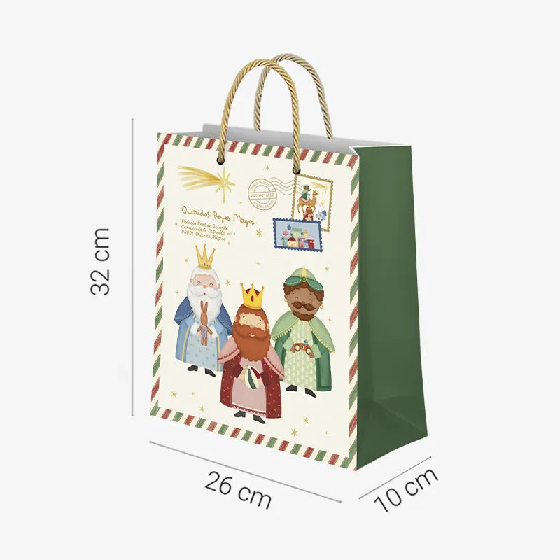 Bolsa Regalo Mediana Cartón Navidad 26 x 10 x 32 cm Carta Petit Reyes Magos