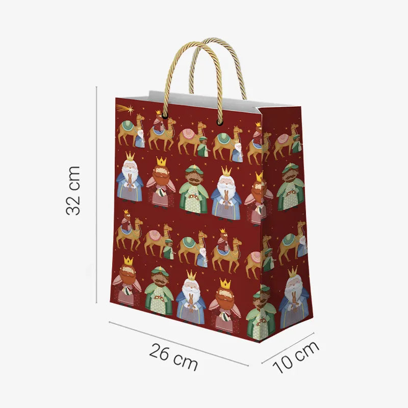Bolsa Regalo Mediana Cartón Navidad 26 x 10 x 32 cm Rojo Petit Reyes Magos
