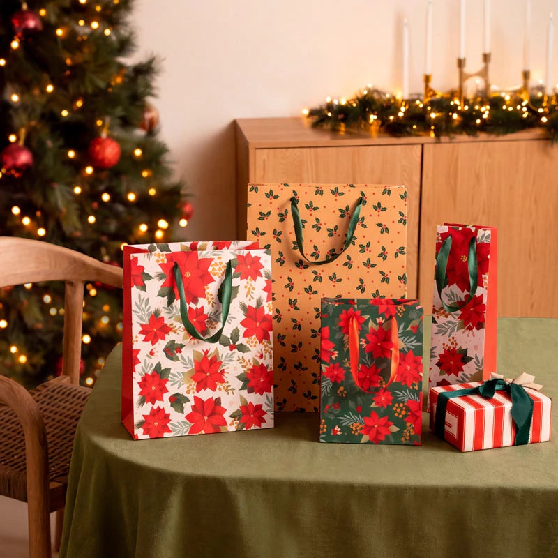 Inspiracion con Sacs cadeaux de Noël en carton pour bouteille de vin 10 x 8 x 35 cm Fleur de Pâques