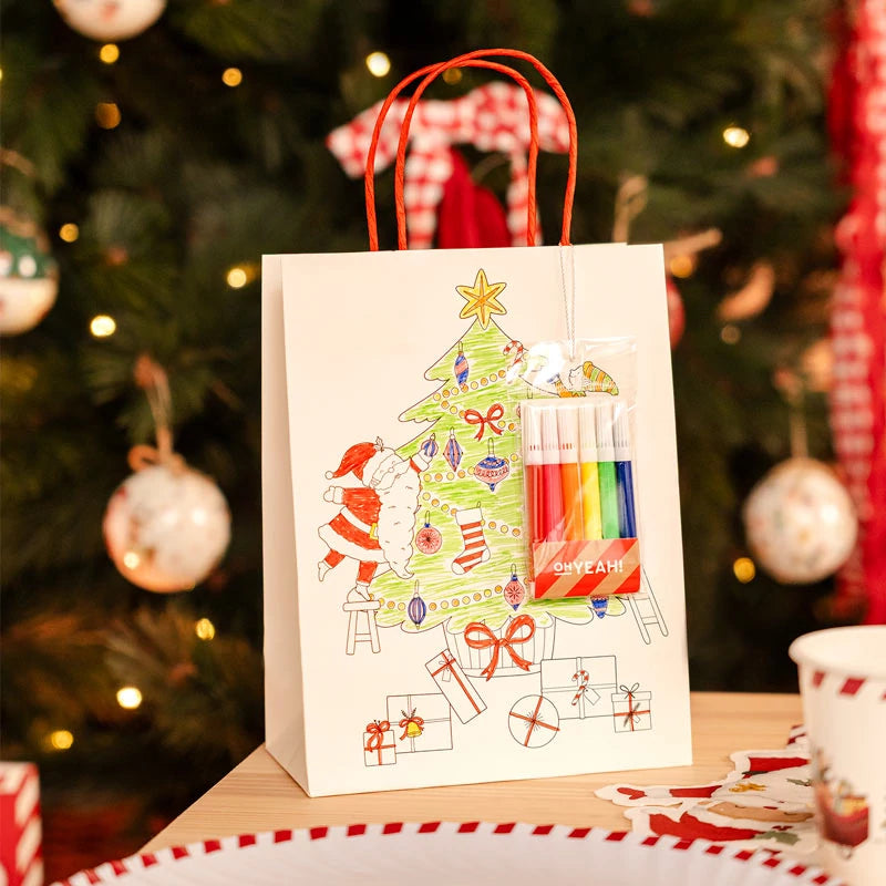 Inspiracion con Bolsa Regalo Pequeña Cartón Navidad 18 x 10 x 24 cm + Rotuladores para Colorear ¡Llega Papá Noel!