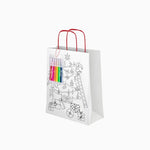 Bolsa Regalo Pequeña Cartón Navidad 18 x 10 x 24 cm + Rotuladores para Colorear ¡Llega Papá Noel!