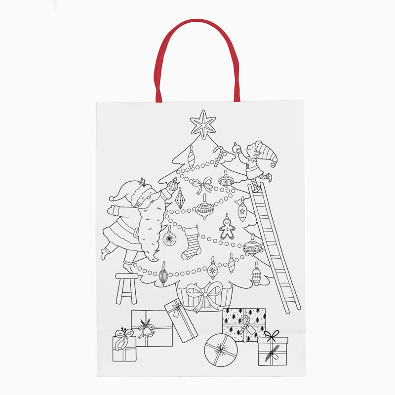 Bolsa Regalo Pequeña Cartón Navidad 18 x 10 x 24 cm + Rotuladores para Colorear ¡Llega Papá Noel!