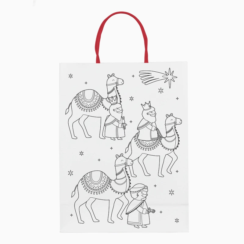 Bolsa Regalo Pequeña Cartón Navidad 18 x 10 x 24 cm + Rotuladores para Colorear Petit Reyes Magos