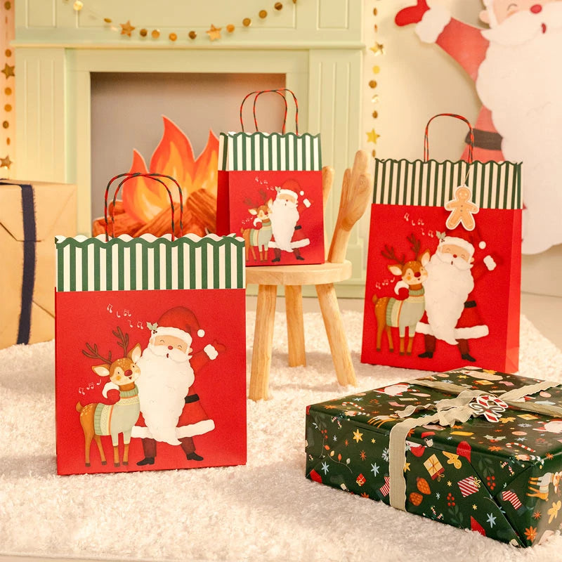 Bolsa Regalo Pequeña Cartón Navidad 18 x 10 x 24 cm ¡Llega Papá Noel! con Ciervo