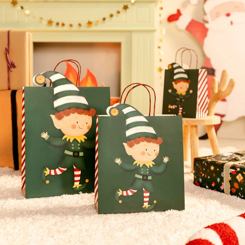 Bolsa Forma Regalo Grande Cartón Navidad 30 x 10 x 42 cm Elfo ¡Llega Papá Noel!
