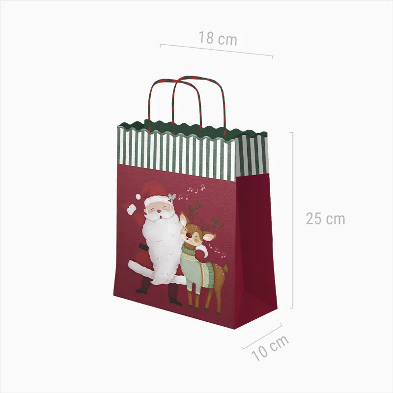 Bolsa Regalo Pequeña Cartón Navidad 18 x 10 x 24 cm ¡Llega Papá Noel! con Ciervo