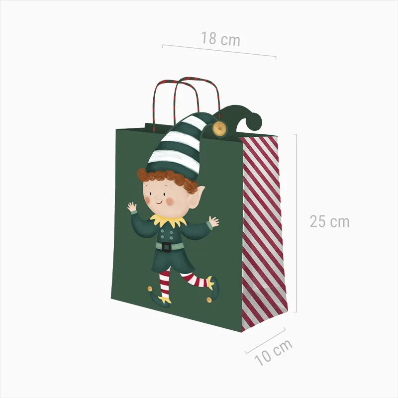 Bolsa Forma Regalo Pequeña Cartón Navidad 18 x 10 x 24 cm Elfo ¡Llega Papá Noel!
