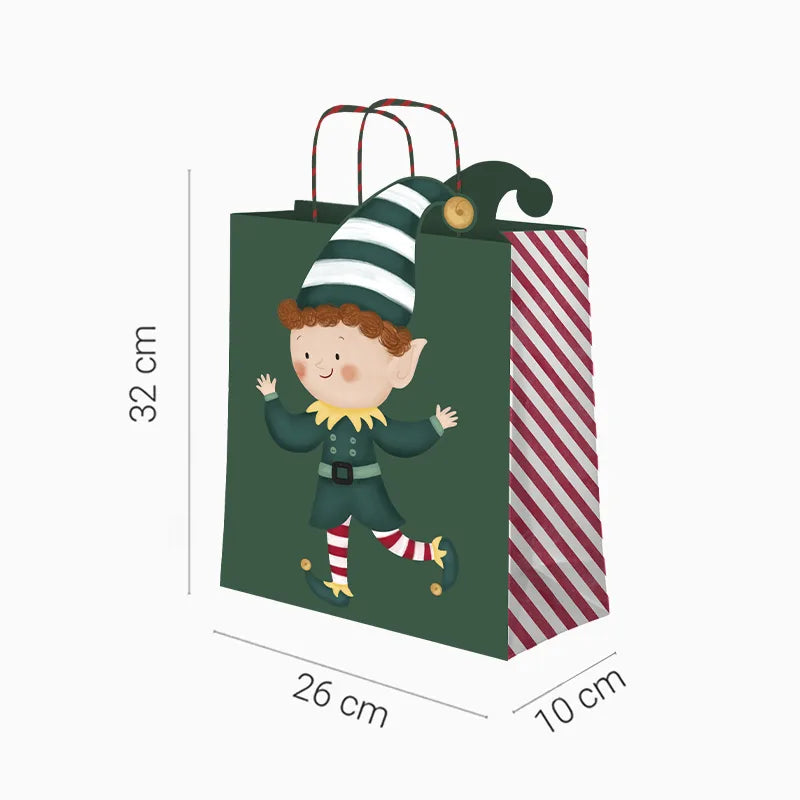 Bolsa Forma Regalo Mediana Cartón Navidad 26 x 10 x 32 cm Elfo ¡Llega Papá Noel!