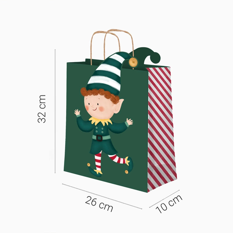 Bolsas Forma Regalo Mediana Cartón Navidad 26 x 10 x 32 cm ¡Llega Papá Noel!