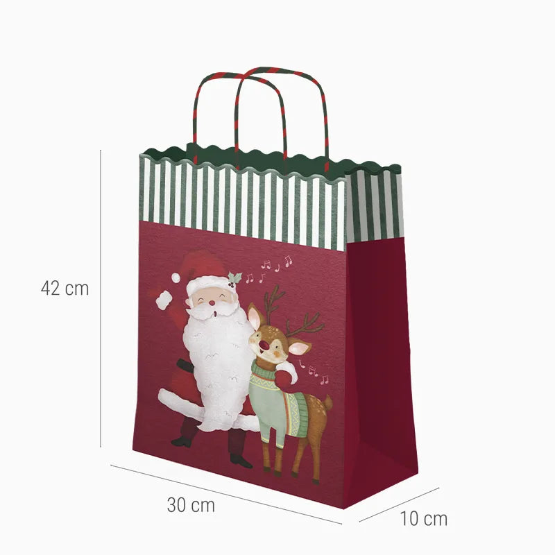 Bolsa Regalo Grande Cartón Navidad 30 x 10 x 42 cm Elfo ¡Llega Papá Noel! con Ciervo