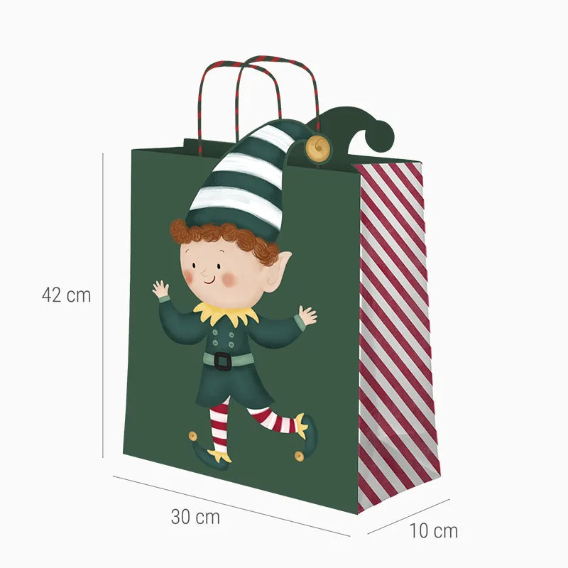 Bolsa Forma Regalo Grande Cartón Navidad 30 x 10 x 42 cm Elfo ¡Llega Papá Noel!