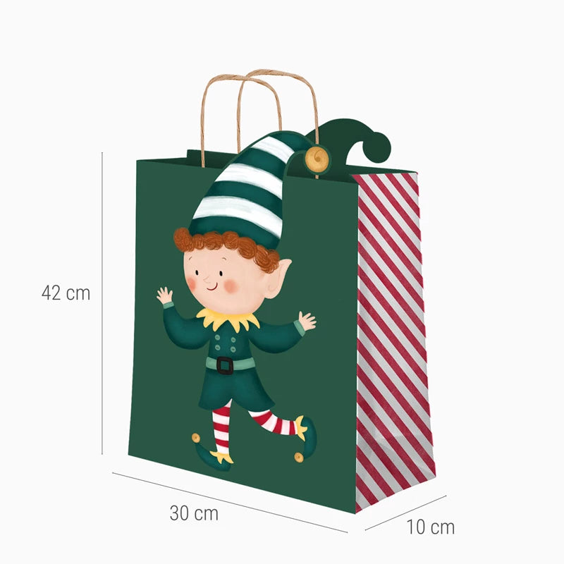 Grand sac cadeau de Noël en carton 30 x 10 x 42 cm Le Père Noël arrive !