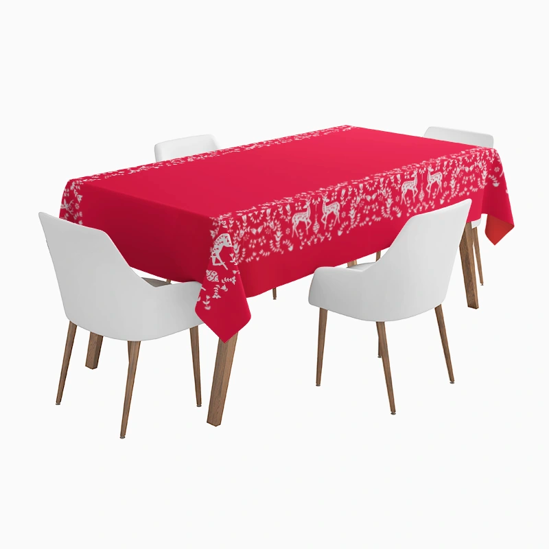 Weihnachts-Tischdecke, wasserdicht, gefaltet, 1,20 x 1,80 m, rot mit Rentier-Aufdruck – festliche Dekoration – Oh Yeah!