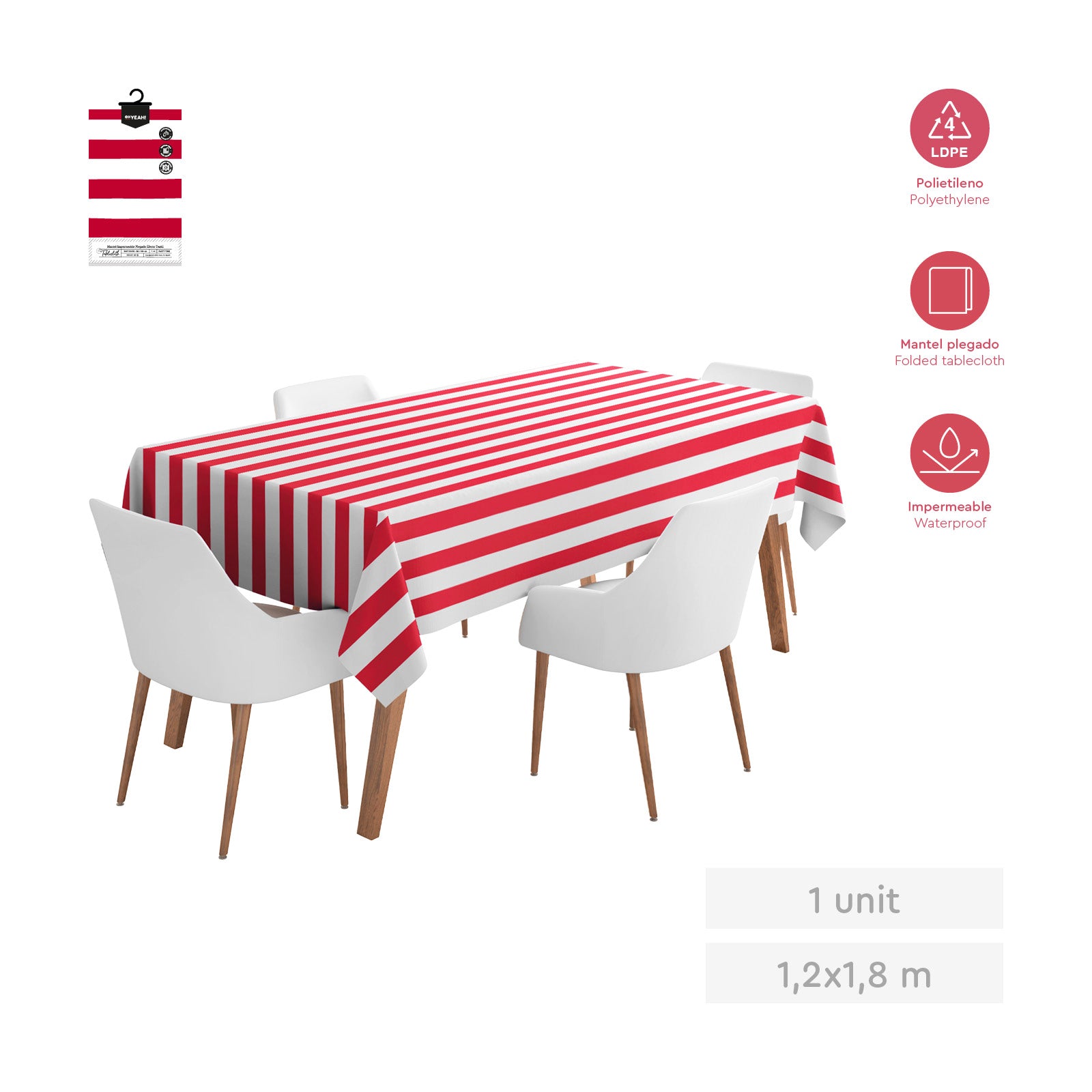 Mantel Papel Plegado Impermeable 1.20 x 1.80 m Rayas Rojo y Blanco