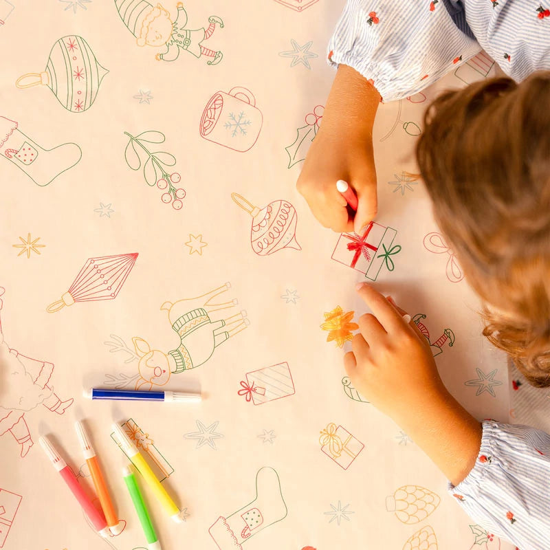 Inspiracion con Mantel Papel Plegado Impermeable 1.20 x 1.80 m + Rotuladores para Colorear ¡Llega Papá Noel!