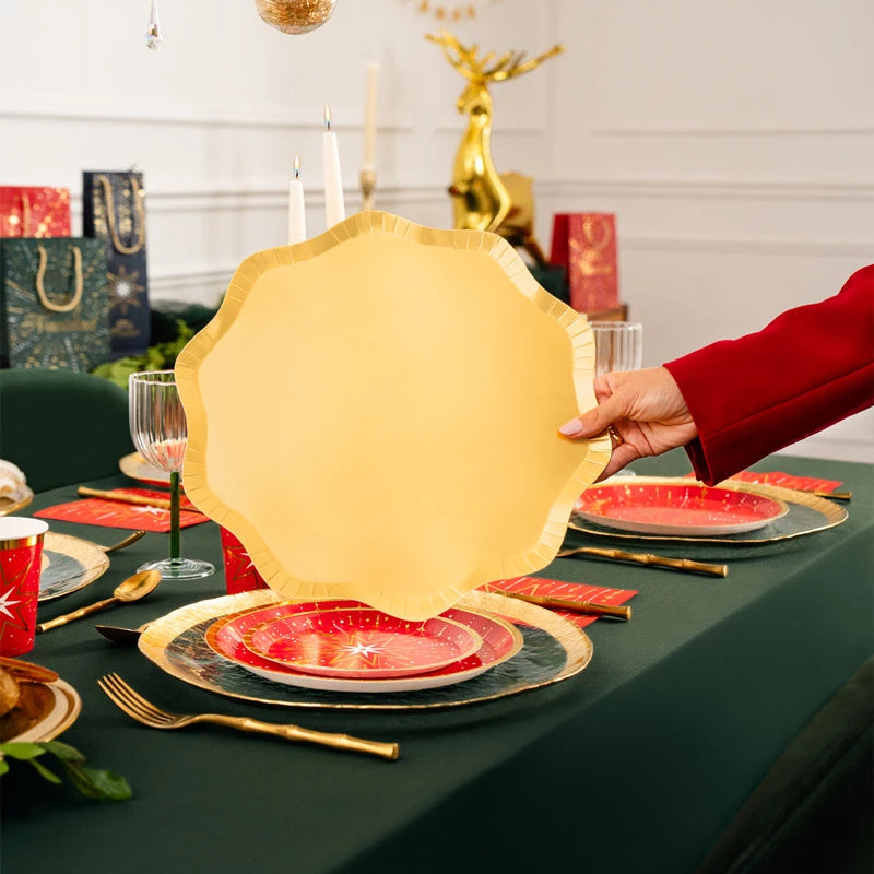 Bandeja Cartón Llano Redondo Ø 33 cm con forma Estrella Oro Metalizado